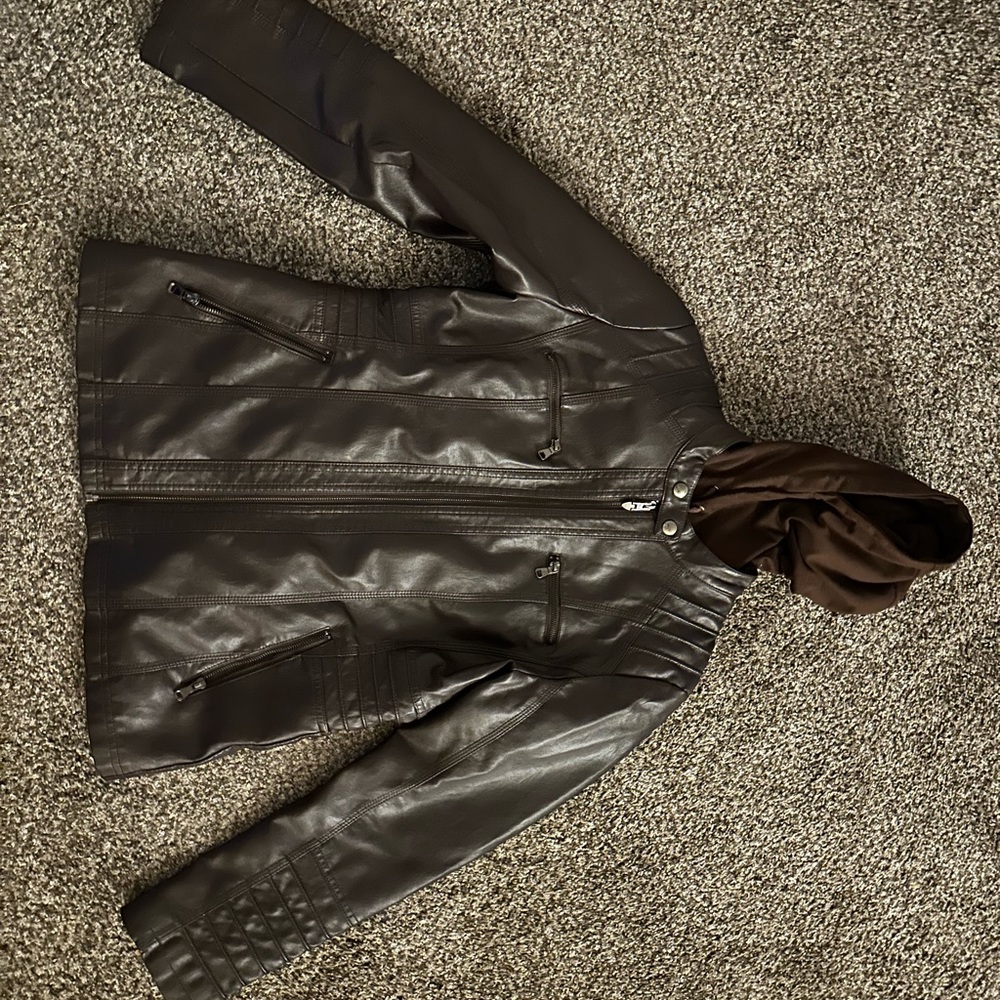 Dark Brown Faux Leather Jacket